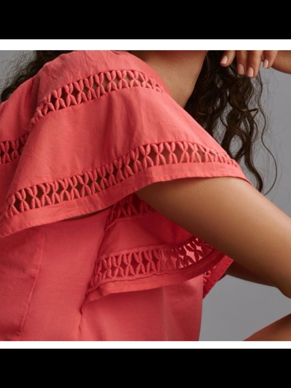 Anthropologie Self Contrast Flutter Sleeve Top